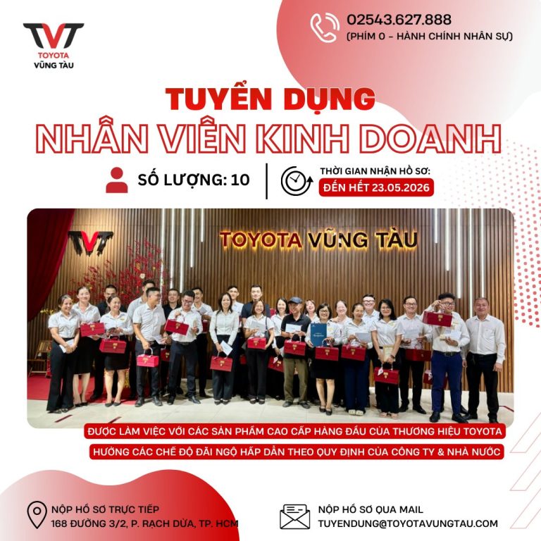 Toyota VŨng TÀu TuyỂn DỤng – 10 NhÂn ViÊn Kinh Doanh