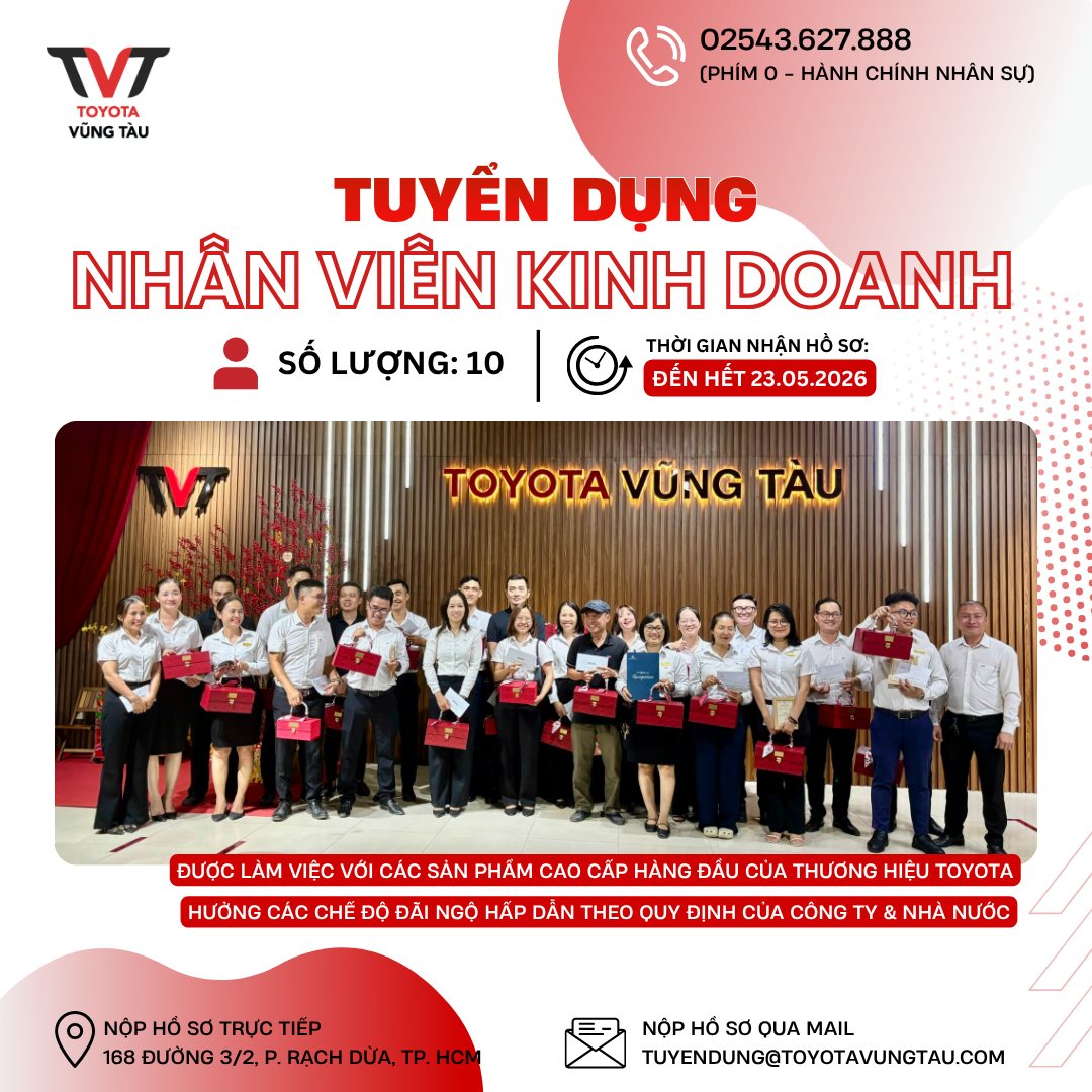Toyota VŨng TÀu TuyỂn DỤng – 10 NhÂn ViÊn Kinh Doanh