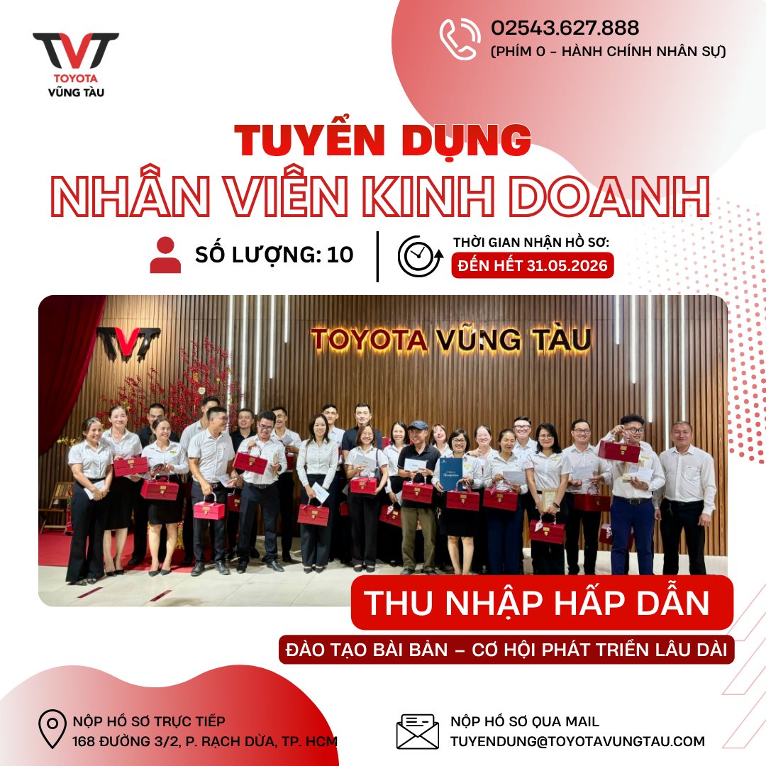 Toyota VŨng TÀu TuyỂn DỤng – 10 NhÂn ViÊn Kinh Doanh
