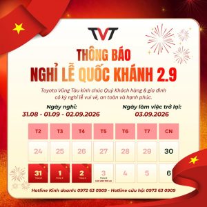 ThÔng BÁo NghỈ LỄ QuỐc KhÁnh 2/9 TẠi Toyota VŨng TÀu