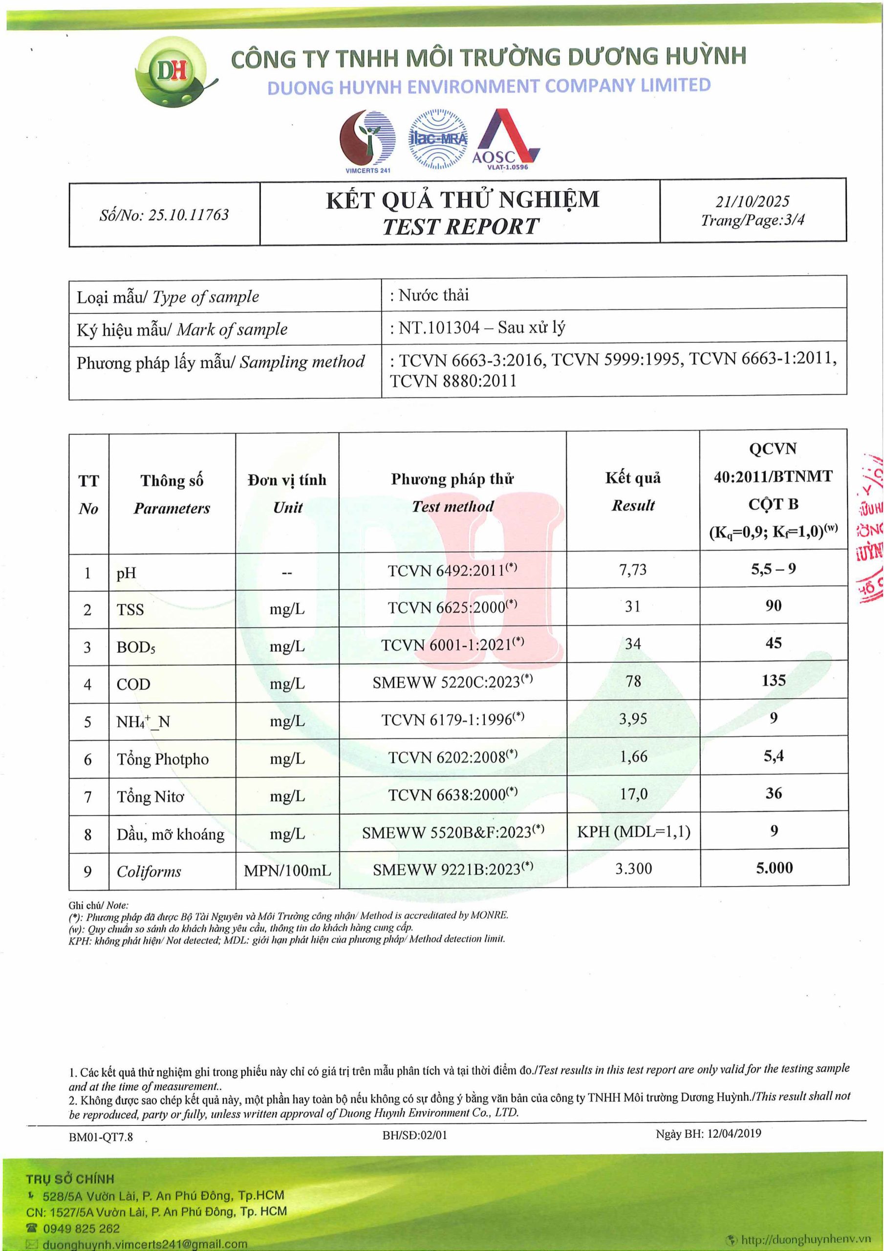 KẾt QuẢ ThỬ NghiỆm MÔi TrƯỜng CỦa Toyota VŨng TÀu NĂm 2025